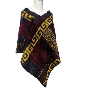 Womens Poncho Cape Wrap geometric Greek pattern Gold, Red, Black OS